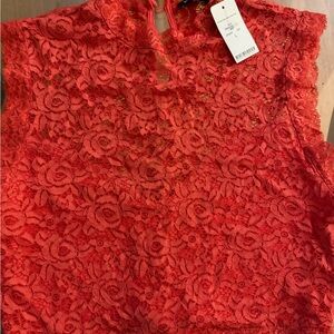 bebe Vibrant Red Lace Blouse